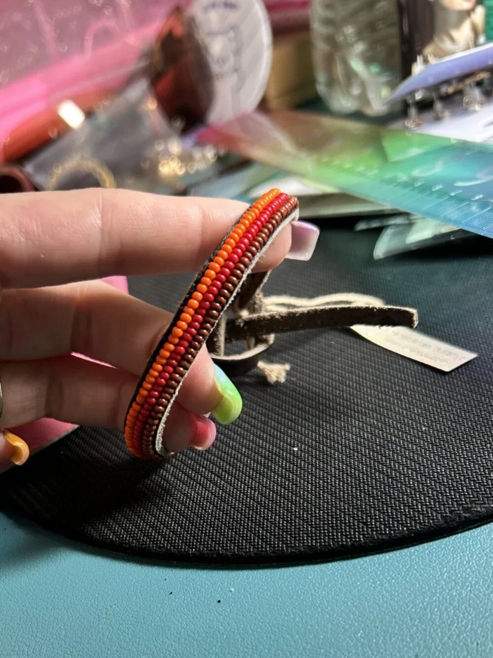 Chan Luu Handcrafted in Kenya Leather Seed Bead Sunset Wrap Bracelet NWT
